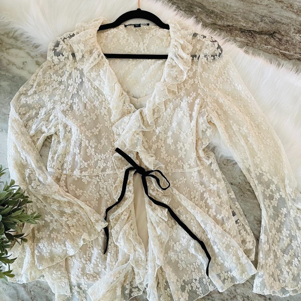 Boston Proper Lace Ruffle Blouse